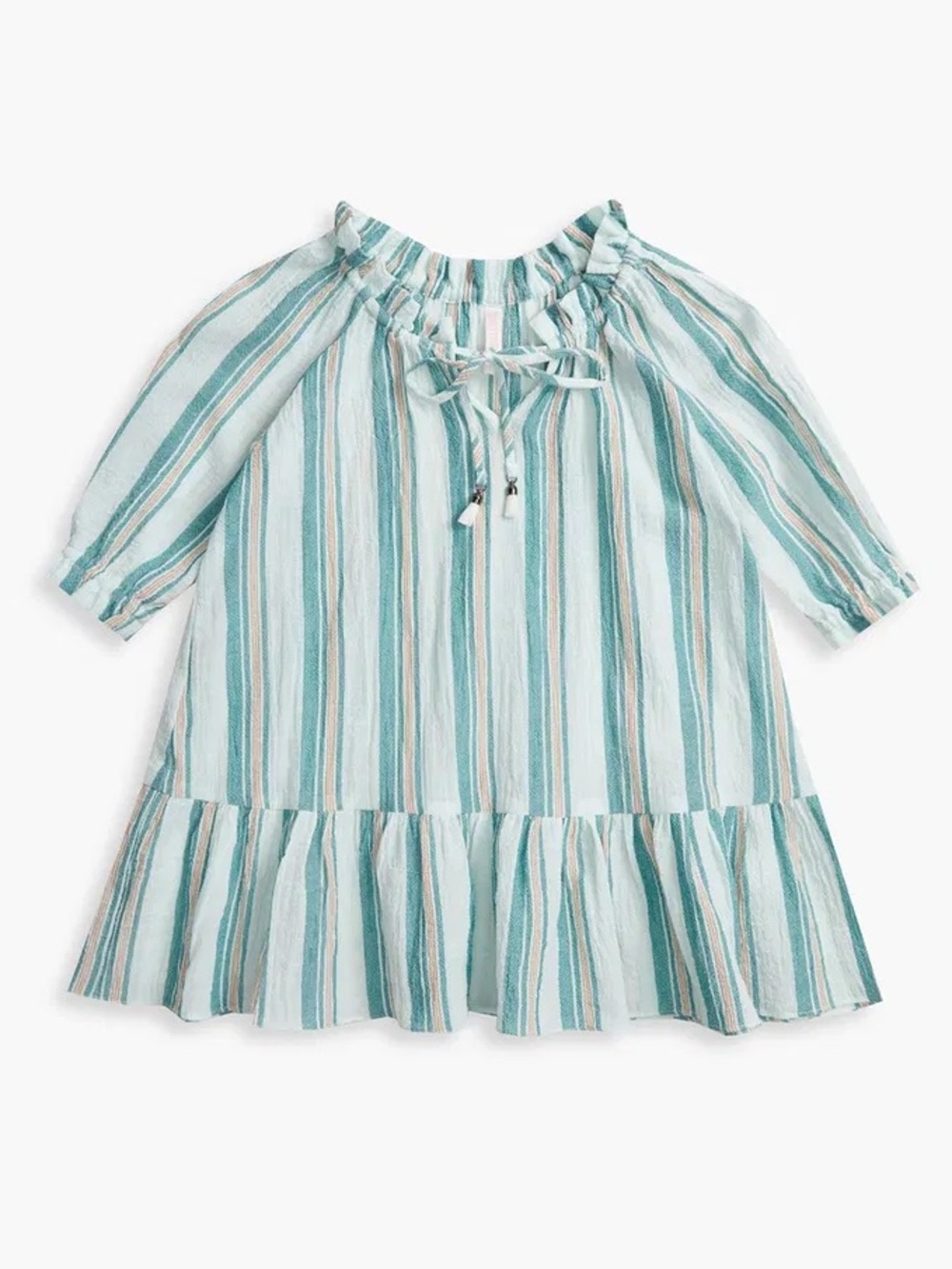 ZIMMERMAN Kids Kali Striped Cotton Dress Blue Green size 6Y Ruffle Hem Tie Neck